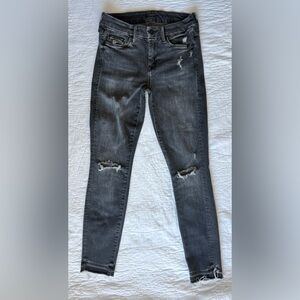 Mother Undone Hem Looker Ankle Jeans Women's 25 Stealing Shadows Black